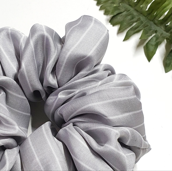 8 for $15 * Large Gray Stripes Soft Polyester Scrunchie - Picture 3 of 4